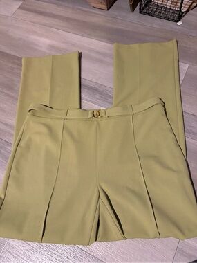 High-Waist Olive Wide-Leg Pants with Belt Detail